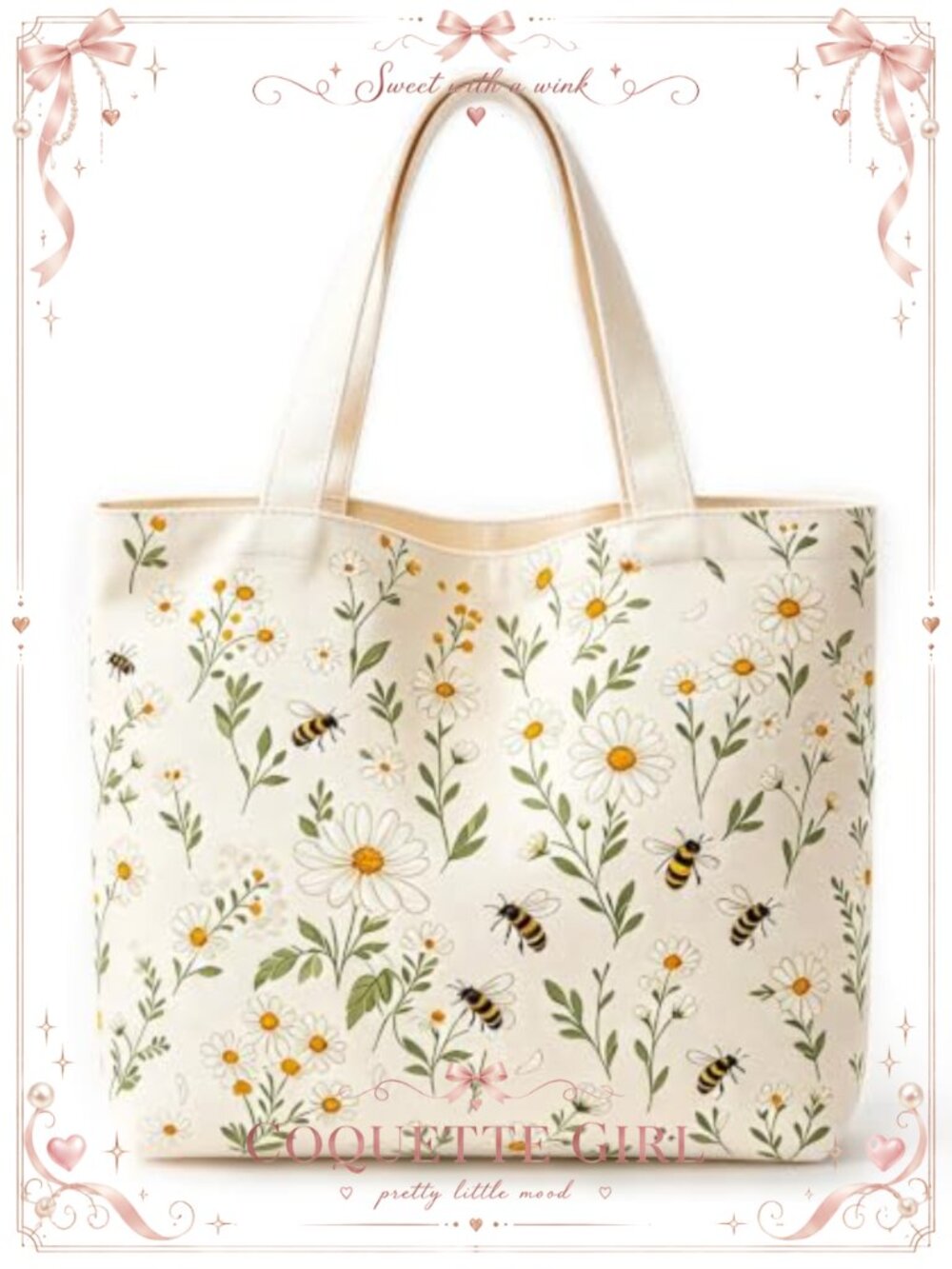 Canvas Tote Bag Floral Print Reusable Grocery Shopping Large Capacity